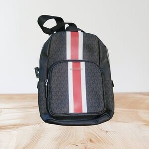 Michael Kors Black Backpack with Red and White Center Stripes
